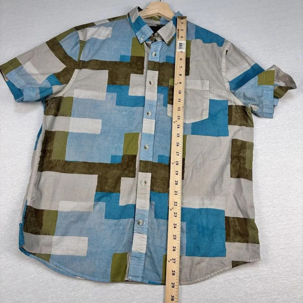 Banana Republic Shirt L Slim Fit Geometric Blocks Blue Green Brown